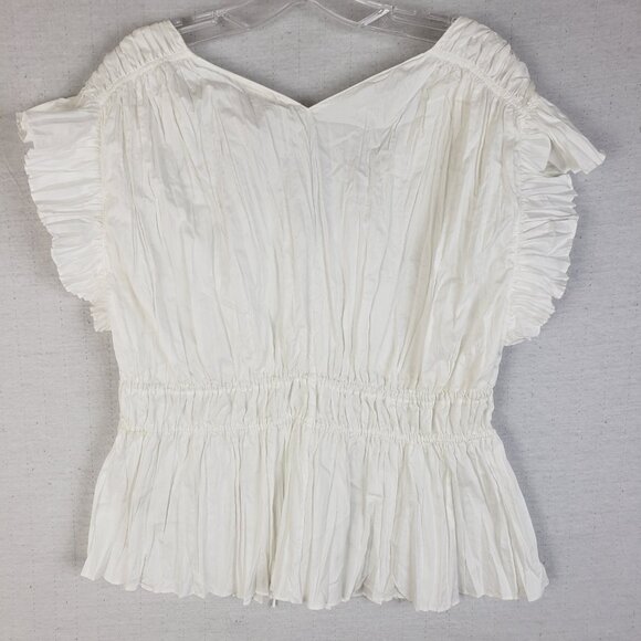 Rebecca Taylor Broomstick Peplum Blouse Flutter Sleeves in Lyria White size 14/L - Picture 6 of 16